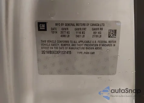 2015 Chevrolet Impala Limited Lt from USA, damaged, VIN 2G1WB5E3XF1131415